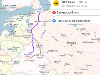 Карта маршртута Минск-Санкт-Петербург Минск-Санкт-Петербург